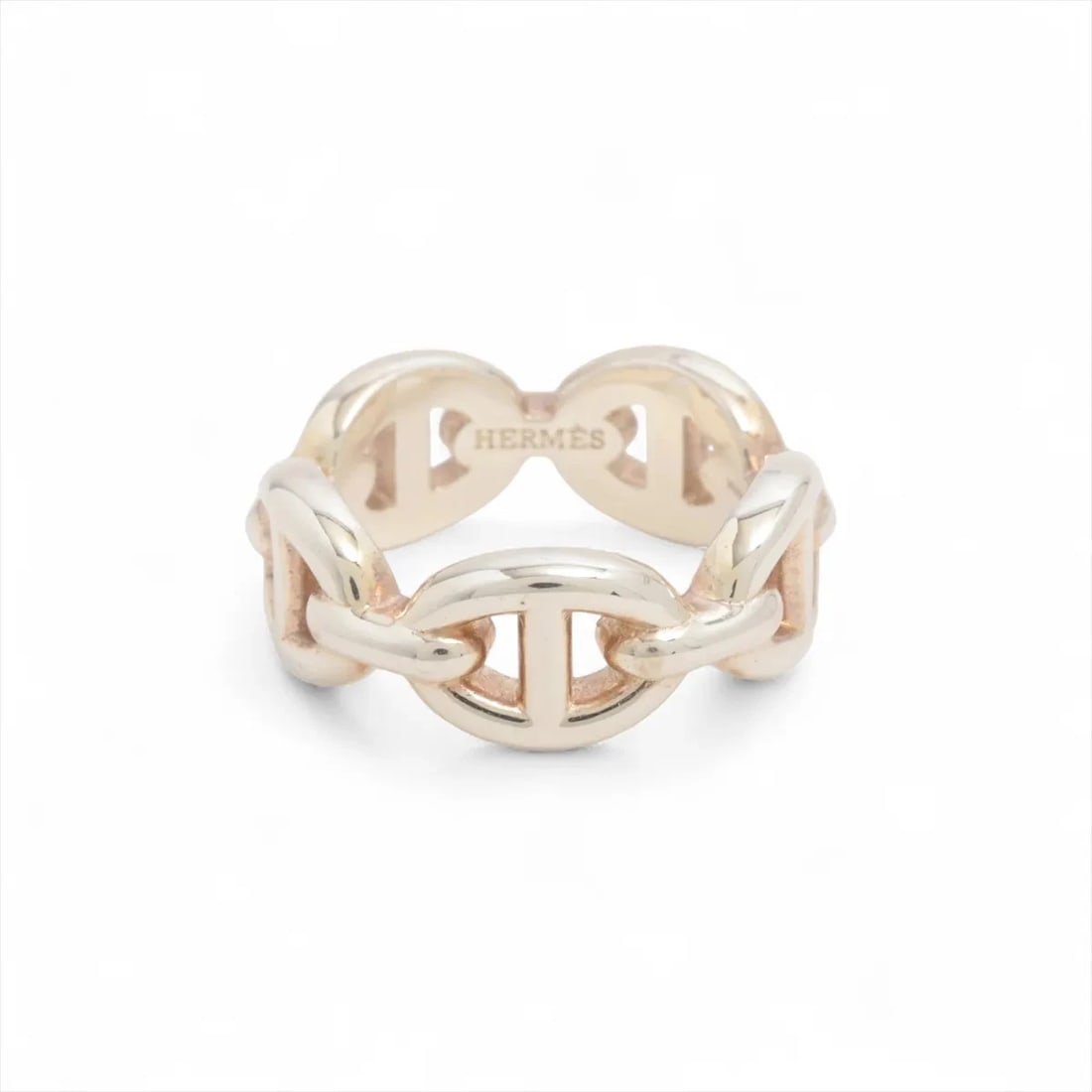 HERMES CHAINE D'ANCRE ENCHAINEE RING 925 SILVER: Hermes Chaine d'Ancre Enchainee Ring 925 Silver Brand: Hermes Type/Style: Ring Material: 925 Color: Silver Size: 4 US Accessories: None Accessories Notice: When purchasing pre-owned goods, please