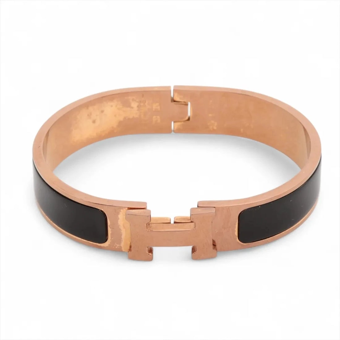 HERMES CLICK H FAN BANGLE GP GOLD BLACK: Hermes Click H fan Bangle GP gold black Brand: Hermes Type/Style: Bracelet Material: GP Color: gold black Size: Bracelet length:15cm Accessories: None Accessories Notice: When purchasing pre-owned