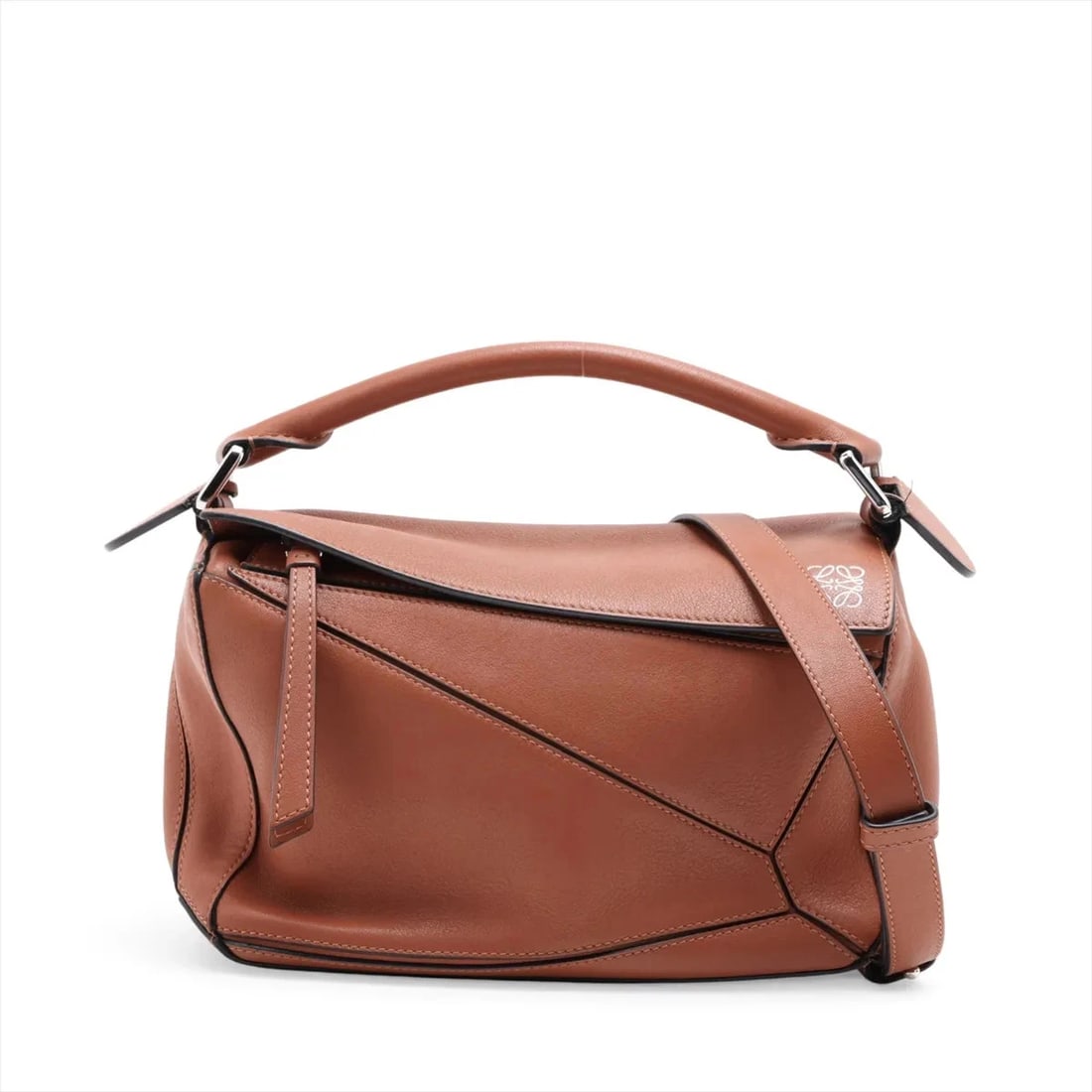 LOEWE PUZZLE BAG SMALL LEATHER 2 WAY HANDBAG: Loewe Puzzle Bag Small Leather 2 Way Handbag Brand: Loewe Type/Style: Top Handle Bag Material: Leather Color: Brown Size: Height:5.7inchLength:9.4inchDepth:4.1inch Accessories: None Access