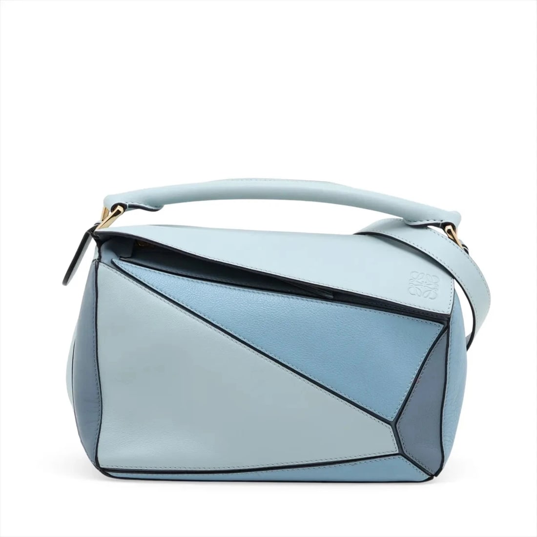 LOEWE PUZZLE BAG SMALL LEATHER 2 WAY HANDBAG: Loewe Puzzle Bag Small Leather 2 Way Handbag Brand: Loewe Type/Style: Top Handle Bag Material: Leather Color: Blue Size: Height:6.1inchLength:9.4inchDepth:3.9inch Accessories: None Accesso