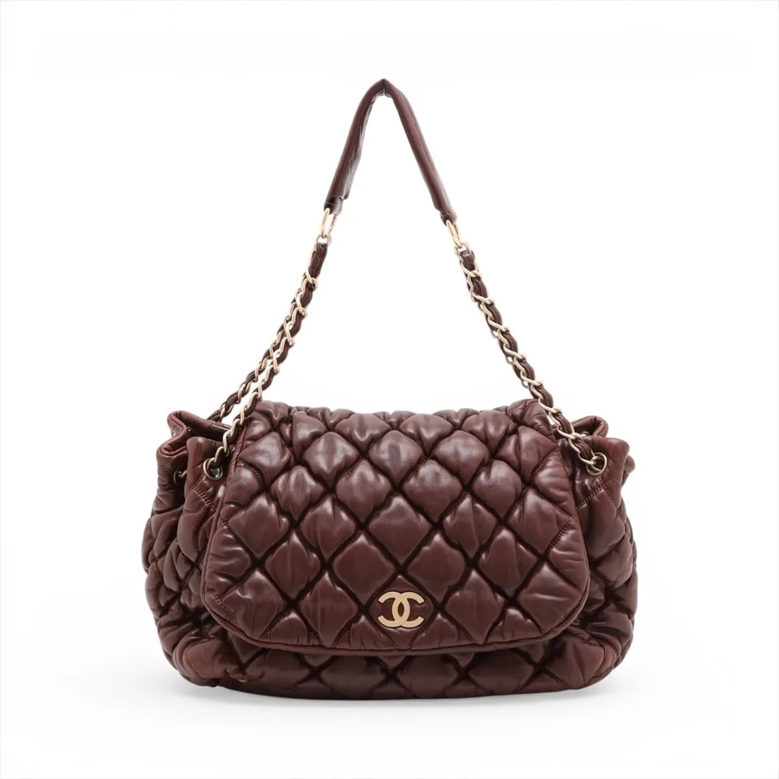 CHANEL BUBBLE QUILT LAMBSKIN CHAIN SHOULDER BAG: Chanel Bubble Quilt Lambskin Chain Shoulder Bag Brand: Chanel Type/Style: Shoulder Bag Material: Lambskin Color: Brown Size: Height:9.8inchLength:15.7inchDepth:6.3inch Accessories: None Ac