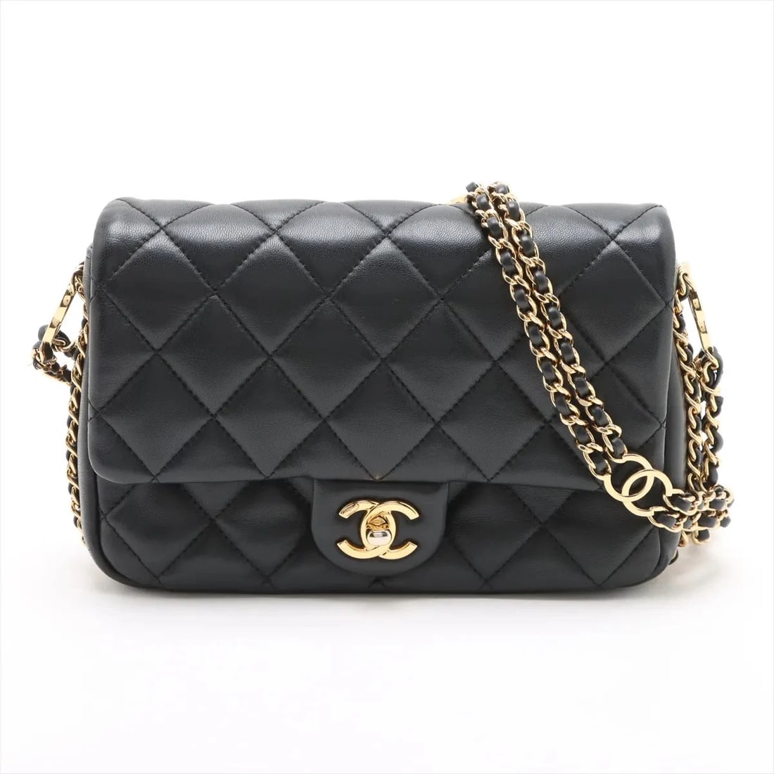 CHANEL MINI MATELASSE LAMBSKIN CHAIN SHOULDER BAG: Chanel Mini Matelasse Lambskin Chain Shoulder Bag Brand: Chanel Type/Style: Shoulder Bag Material: Lambskin Color: Black Size: Height:5.7inchLength:7.9inchDepth:2.2inch Accessories: None A