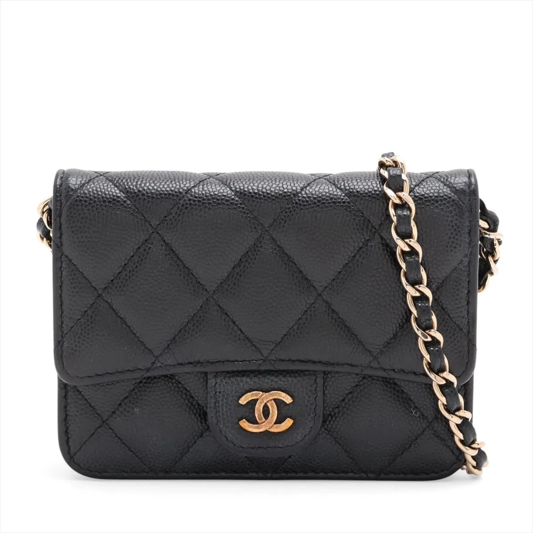 CHANEL MATELASSE CAVIAR SKIN CHAIN SHOULDER BAG: Chanel Matelasse Caviar Skin Chain Shoulder Bag Brand: Chanel Type/Style: Shoulder Bag Material: Caviar Skin Color: Black Size: Height:3.5inchLength:4.7inchDepth:0.8inch Accessories: None