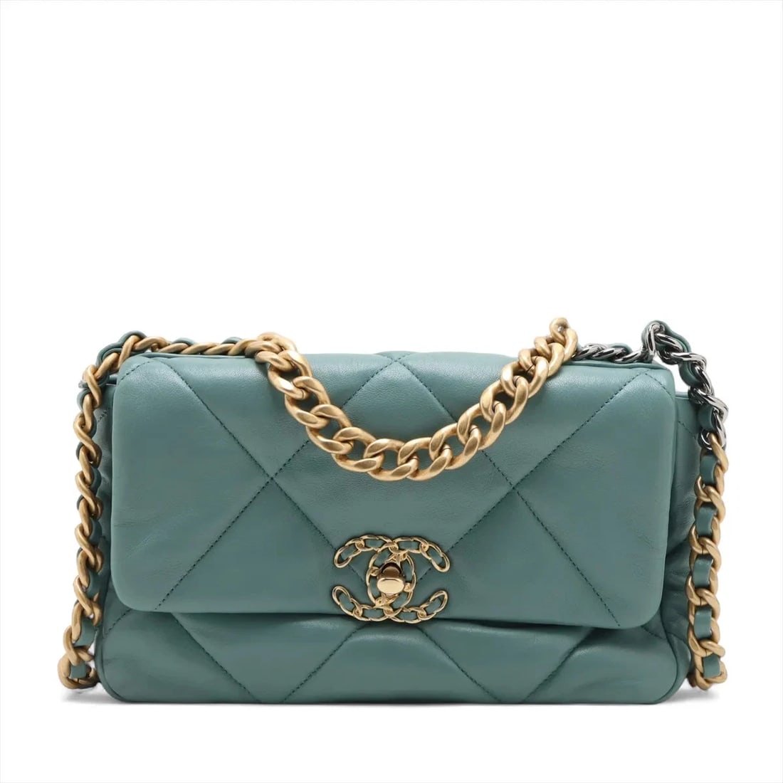CHANEL 19 LAMBSKIN CHAIN SHOULDER BAG: Chanel 19 Lambskin Chain Shoulder Bag Brand: Chanel Type/Style: Shoulder Bag Material: Lambskin Color: Green Size: Height:6.9inchLength:9.6inchDepth:3.0inch Accessories: None Accessories N