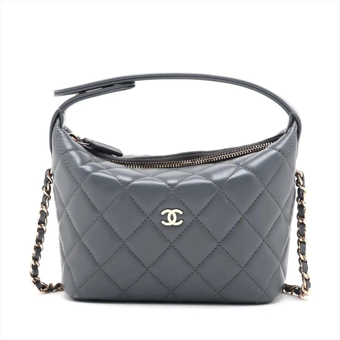 CHANEL MATELASSE LAMBSKIN 2 WAY SHOULDER BAG: Chanel Matelasse Lambskin 2 Way Shoulder Bag Brand: Chanel Type/Style: Shoulder Bag Material: Lambskin Color: Gray Size: Height:5.5inchLength:6.3inchDepth:2.6inch Accessories: None Accesso