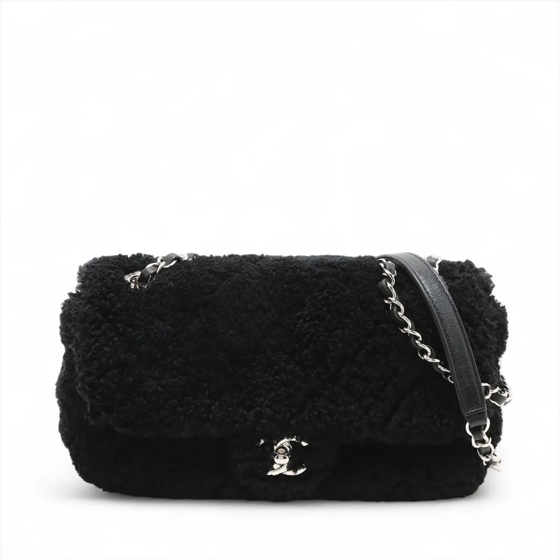 CHANEL COCO MARK PILE SINGLE FLAP DOUBLE CHAIN BAG: Chanel Coco Mark Pile Single Flap Double Chain Bag Brand: Chanel Type/Style: Shoulder Bag Material: Pile Color: Black Size: Height:5.3inchLength:9.6inchDepth:2.6inch Accessories: None Acce