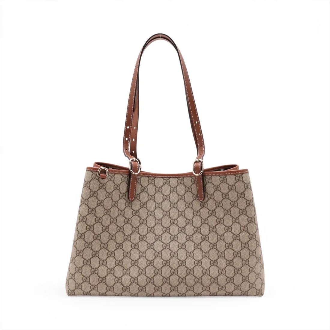 GUCCI GG SUPREME PVC & LEATHER TOTE BAG: Gucci GG Supreme PVC & leather Tote bag Brand: Gucci Type/Style: Tote Material: PVC & leather Color: Beige?Brown Size: Height:10.0inchLength:15.0inchDepth:5.7inch Accessories: None Accesso