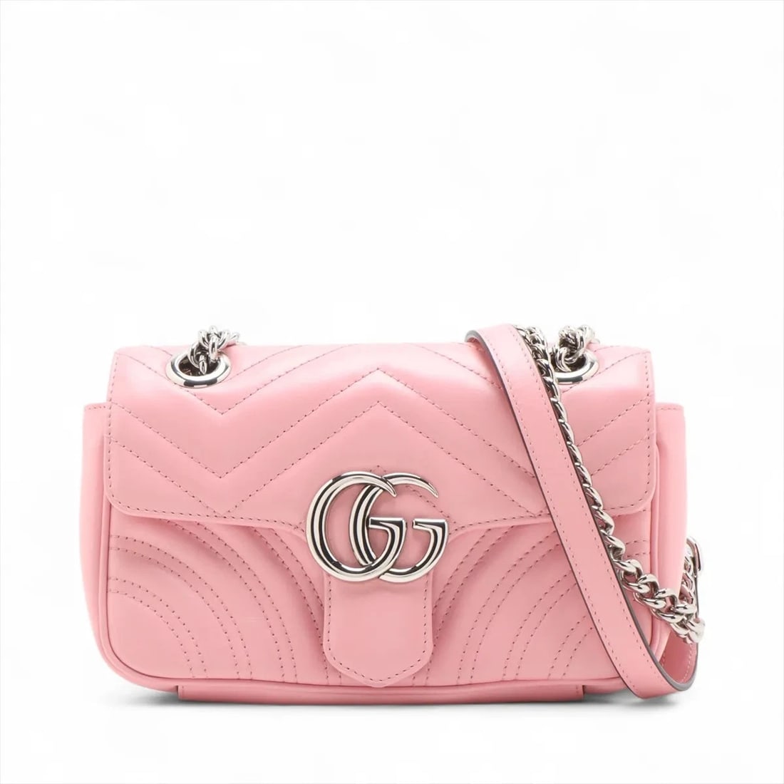 GUCCI GG MARMONT LEATHER CHAIN SHOULDER BAG: Gucci GG Marmont Leather Chain Shoulder Bag Brand: Gucci Type/Style: Shoulder Bag Material: Leather Color: Pink Size: Height:5.5inchLength:8.3inchDepth:2.4inch Accessories: None Accessorie