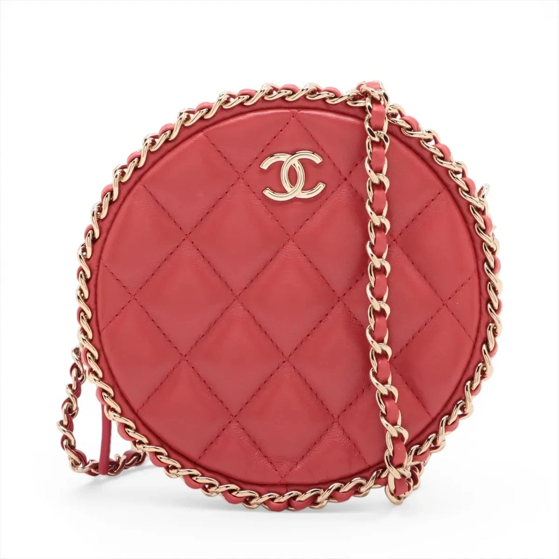 CHANEL MATELASSE LAMBSKIN CHAIN SHOULDER BAG: Chanel Matelasse Lambskin Chain Shoulder Bag Brand: Chanel Type/Style: Shoulder Bag Material: Lambskin Color: Red Size: Height:4.7inchLength:4.7inchDepth:2.0inch Accessories: None Accessor