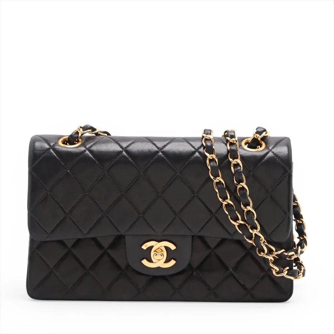 CHANEL MATELASSE 23 SMALL LAMBSKIN DOUBLE FLAP DOUBLE CHAIN BAG: Chanel Matelasse 23 Small Lambskin Double Flap Double Chain Bag Brand: Chanel Type/Style: Shoulder Bag Material: Lambskin Color: Black Size: Height:5.5inchLength:8.9inchDepth:2.4inch Accessories: