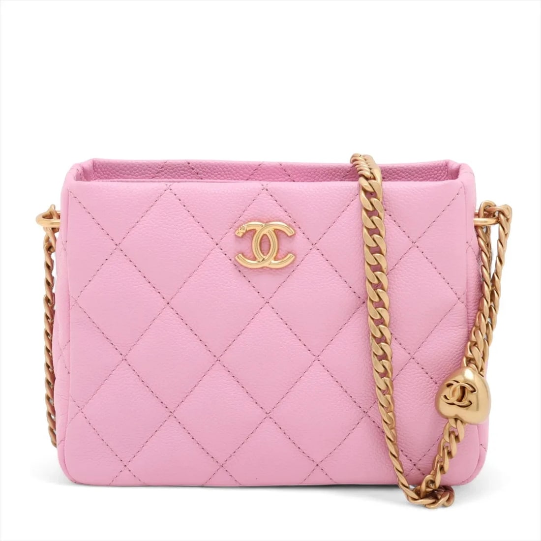 CHANEL MATELASSE CAVIAR SKIN CHAIN SHOULDER BAG: Chanel Matelasse Caviar Skin Chain Shoulder Bag Brand: Chanel Type/Style: Shoulder Bag Material: Caviar Skin Color: Pink Size: Height:5.1inchLength:6.9inchDepth:2.4inch Accessories: None A
