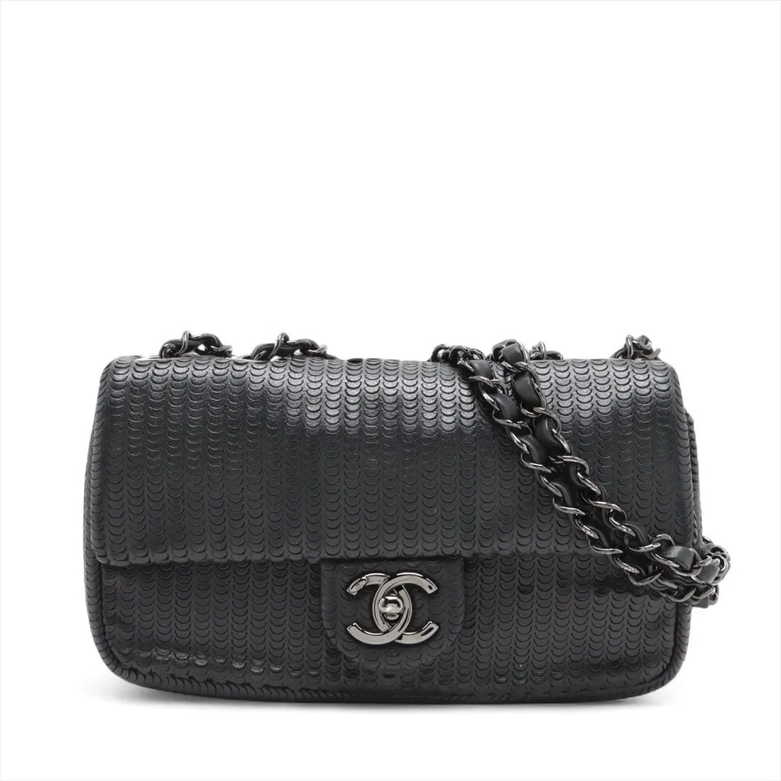 CHANEL COCO MARK LAMBSKIN SINGLE FLAP DOUBLE CHAIN BAG: Chanel Coco Mark Lambskin Single Flap Double Chain Bag Brand: Chanel Type/Style: Shoulder Bag Material: Lambskin Color: Black Size: Height:4.7inchLength:8.5inchDepth:1.6inch Accessories: None