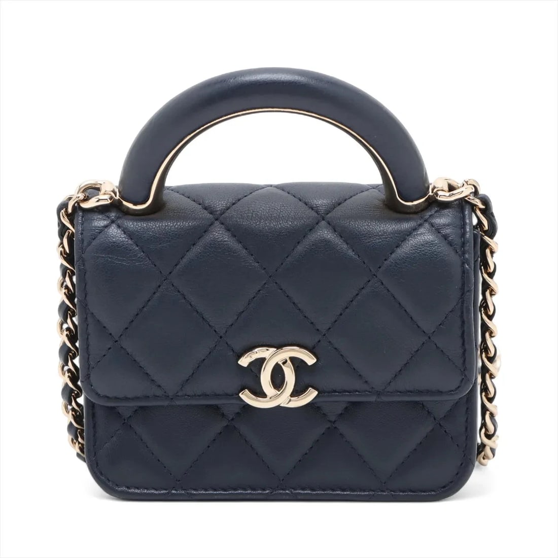 CHANEL MATELASSE LAMBSKIN 2 WAY SHOULDER BAG: Chanel Matelasse Lambskin 2 Way Shoulder Bag Brand: Chanel Type/Style: Shoulder Bag Material: Lambskin Color: Navy Blue Size: Height:3.7inchLength:4.7inchDepth:2.2inch Accessories: None Ac