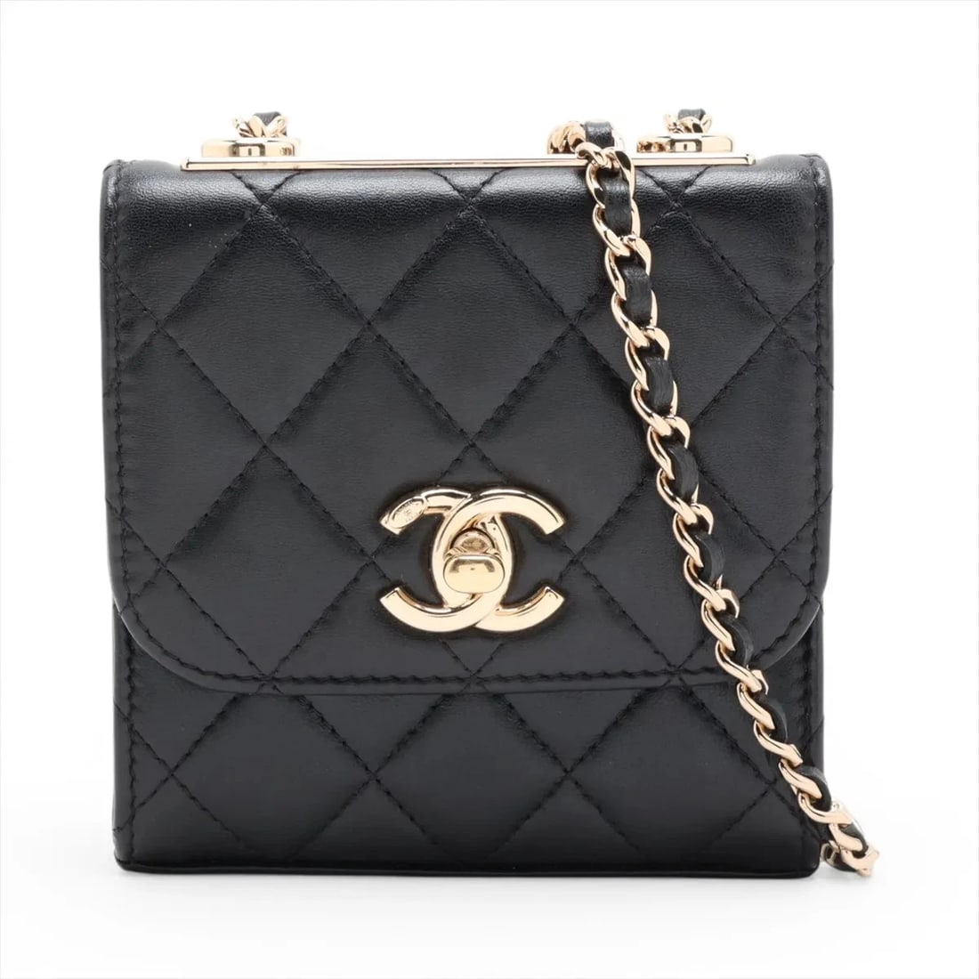 CHANEL MINI TRENDY CC LAMBSKIN CHAIN SHOULDER BAG: Chanel Mini Trendy CC Lambskin Chain Shoulder Bag Brand: Chanel Type/Style: Shoulder Bag Material: Lambskin Color: Black Size: Height:4.7inchLength:4.3inchDepth:2.0inch Accessories: None A