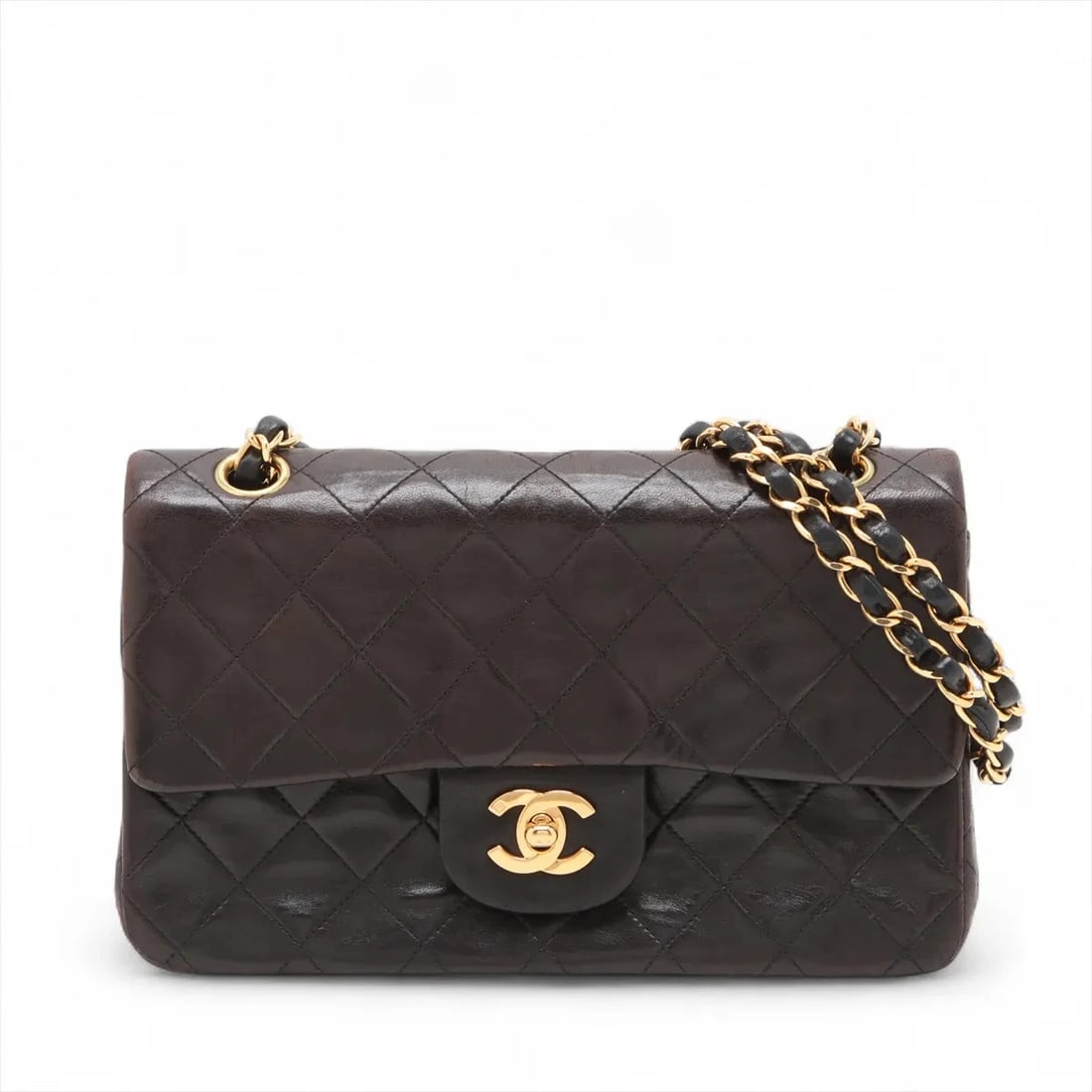 CHANEL MATELASSE 23 LAMBSKIN DOUBLE CHAIN BAG: Chanel Matelasse 23 Lambskin Double Chain Bag Brand: Chanel Type/Style: Shoulder Bag Material: Lambskin Color: Black Size: Height:5.5inchLength:9.3inchDepth:2.6inch Accessories: None Acces