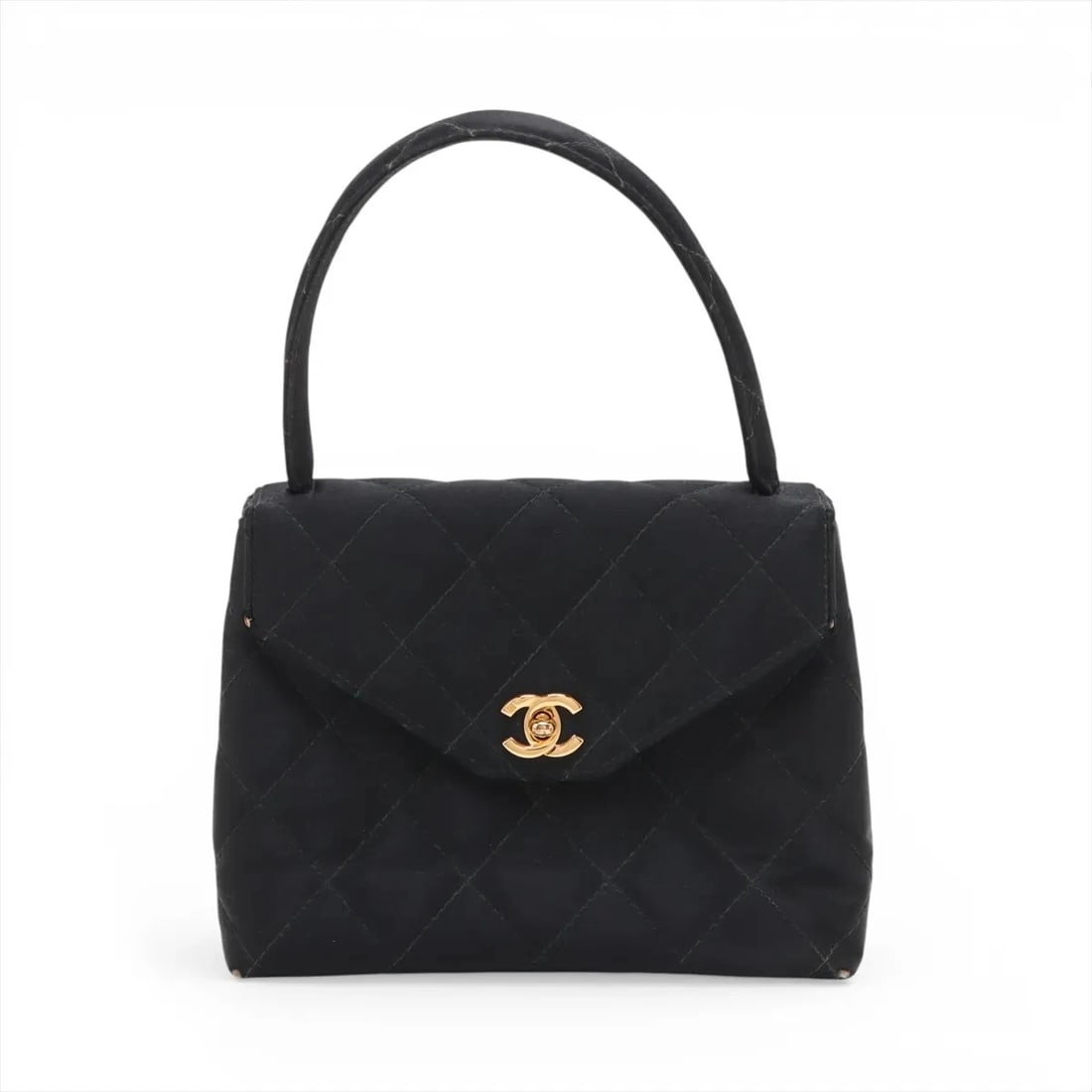 CHANEL MATELASSE SATIN HAND BAG: Chanel Matelasse Satin Hand bag Brand: Chanel Type/Style: Top Handle Bag Material: Satin Color: Black Size: Height:4.7inchLength:6.1inchDepth:2.8inch Accessories: None Accessories Notice: