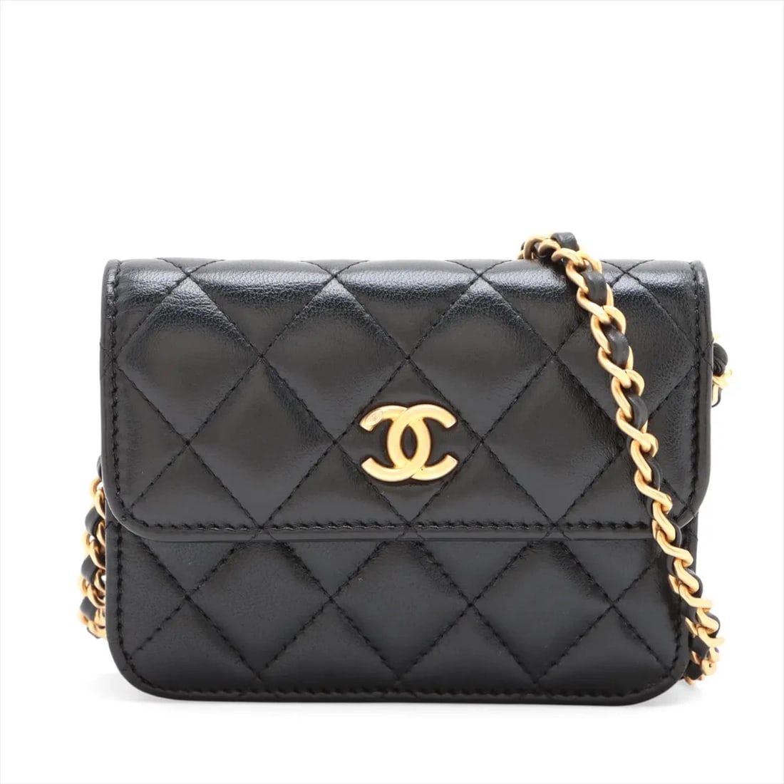 CHANEL MATELASSE LAMBSKIN CHAIN SHOULDER BAG: Chanel Matelasse Lambskin Chain Shoulder Bag Brand: Chanel Type/Style: Shoulder Bag Material: Lambskin Color: Black Size: Height:3.5inchLength:4.7inchDepth:0.8inch Accessories: None Access