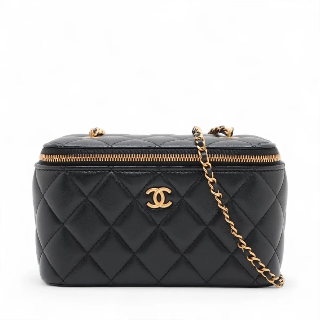 CHANEL MATELASSE LAMBSKIN CHAIN SHOULDER BAG: Chanel Matelasse Lambskin Chain Shoulder Bag Brand: Chanel Type/Style: Shoulder Bag Material: Lambskin Color: Black Size: Height:3.7inchLength:6.3inchDepth:3.1inch Accessories: None Access