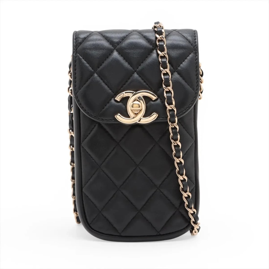 CHANEL MATELASSE LAMBSKIN CHAIN SHOULDER BAG: Chanel Matelasse Lambskin Chain Shoulder Bag Brand: Chanel Type/Style: Shoulder Bag Material: Lambskin Color: Black Size: Height:6.9inchLength:3.9inchDepth:0.8inch Accessories: None Access