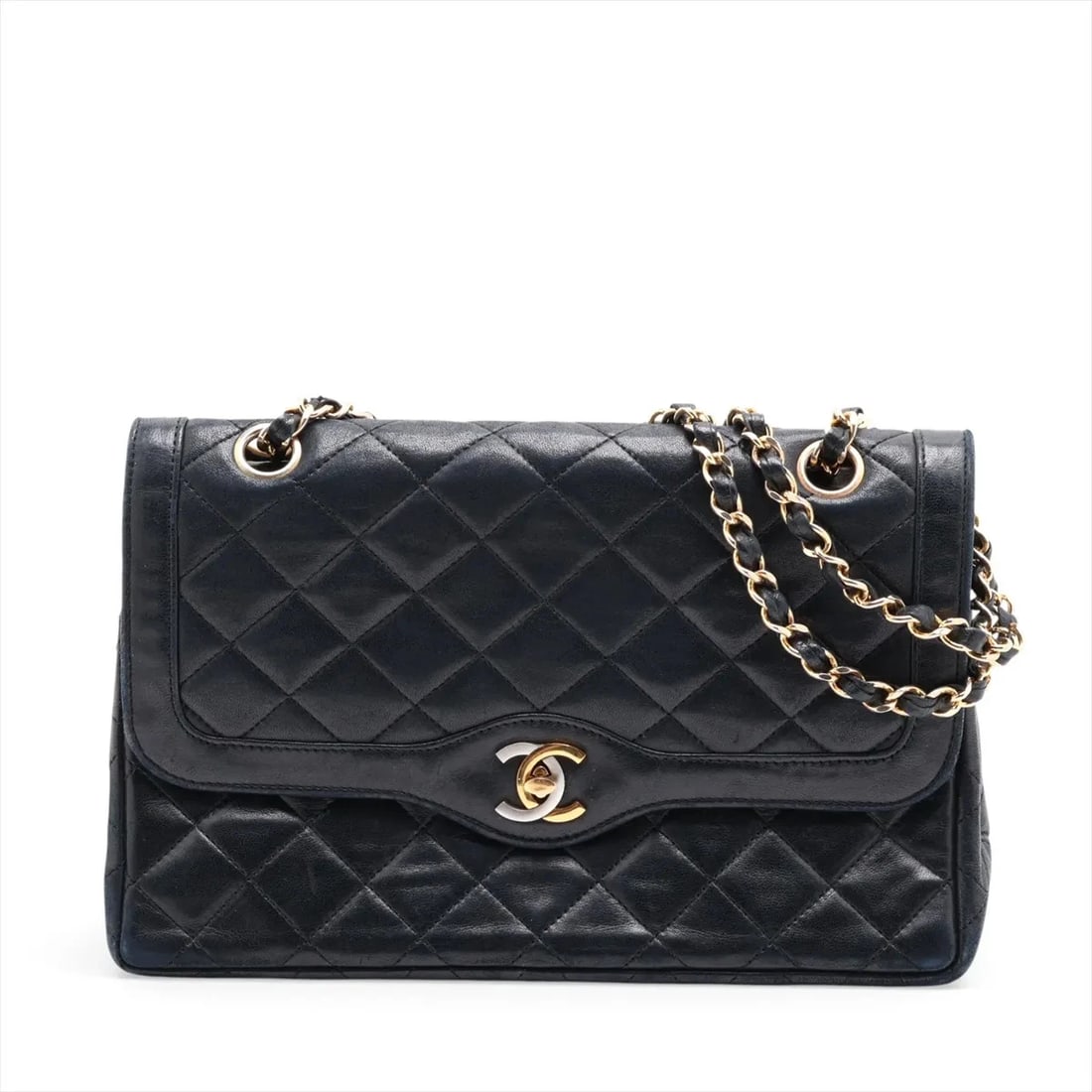 CHANEL MATELASSE LAMBSKIN DOUBLE FLAP CHAIN BAG: Chanel Matelasse Lambskin Double Flap Chain Bag Brand: Chanel Type/Style: Shoulder Bag Material: Lambskin Color: Black Size: Height:6.5inchLength:10.0inchDepth:2.8inch Accessories: None Ac
