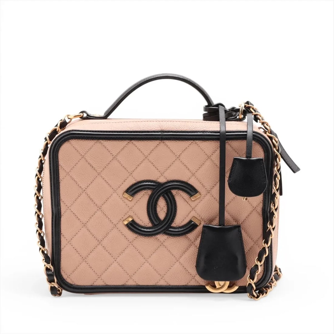 CHANEL CC FILIGREE CAVIAR SKIN 2 WAY SHOULDER BAG: Chanel CC Filigree Caviar Skin 2 Way Shoulder Bag Brand: Chanel Type/Style: Shoulder Bag Material: Caviar Skin Color: Beige x black Size: Height:6.9inchLength:9.3inchDepth:3.7inch Accessories: Non