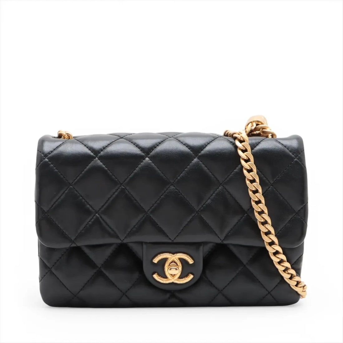 CHANEL MATELASSE LAMBSKIN CHAIN SHOULDER BAG: Chanel Matelasse Lambskin Chain Shoulder Bag Brand: Chanel Type/Style: Shoulder Bag Material: Lambskin Color: Black Size: Height:5.5inchLength:8.3inchDepth:2.0inch Accessories: None Access