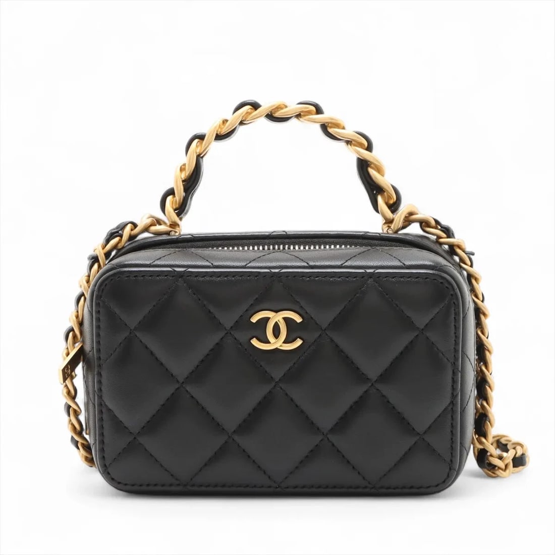 CHANEL MATELASSE LAMBSKIN 2 WAY HANDBAG: Chanel Matelasse Lambskin 2 Way Handbag Brand: Chanel Type/Style: Top Handle Bag Material: Lambskin Color: Black Size: Height:3.3inchLength:5.3inchDepth:2.2inch Accessories: None Accessori