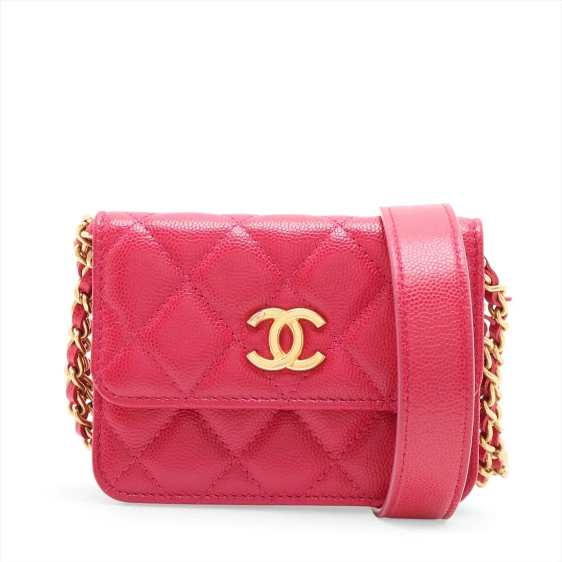 CHANEL MATELASSE CAVIAR SKIN CHAIN SHOULDER BAG: Chanel Matelasse Caviar Skin Chain Shoulder Bag Brand: Chanel Type/Style: Shoulder Bag Material: Caviar Skin Color: Pink Size: Height:3.7inchLength:4.7inchDepth:0.8inch Accessories: None A