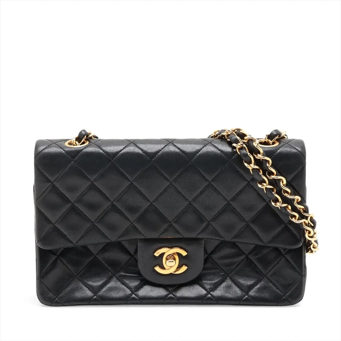 CHANEL MATELASSE 23 SMALL LAMBSKIN DOUBLE FLAP CHAIN BAG: Chanel Matelasse 23 Small Lambskin Double Flap Chain Bag Brand: Chanel Type/Style: Shoulder Bag Material: Lambskin Color: Black Size: Height:5.5inchLength:9.1inchDepth:2.4inch Accessories: None
