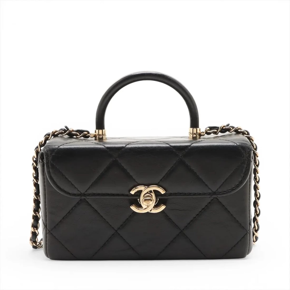 CHANEL MATELASSE LEATHER 2 WAY SHOULDER BAG: Chanel Matelasse Leather 2 Way Shoulder Bag Brand: Chanel Type/Style: Top Handle Bag Material: Leather Color: Black Size: Height:3.9inchLength:6.5inchDepth:3.1inch Accessories: None Access