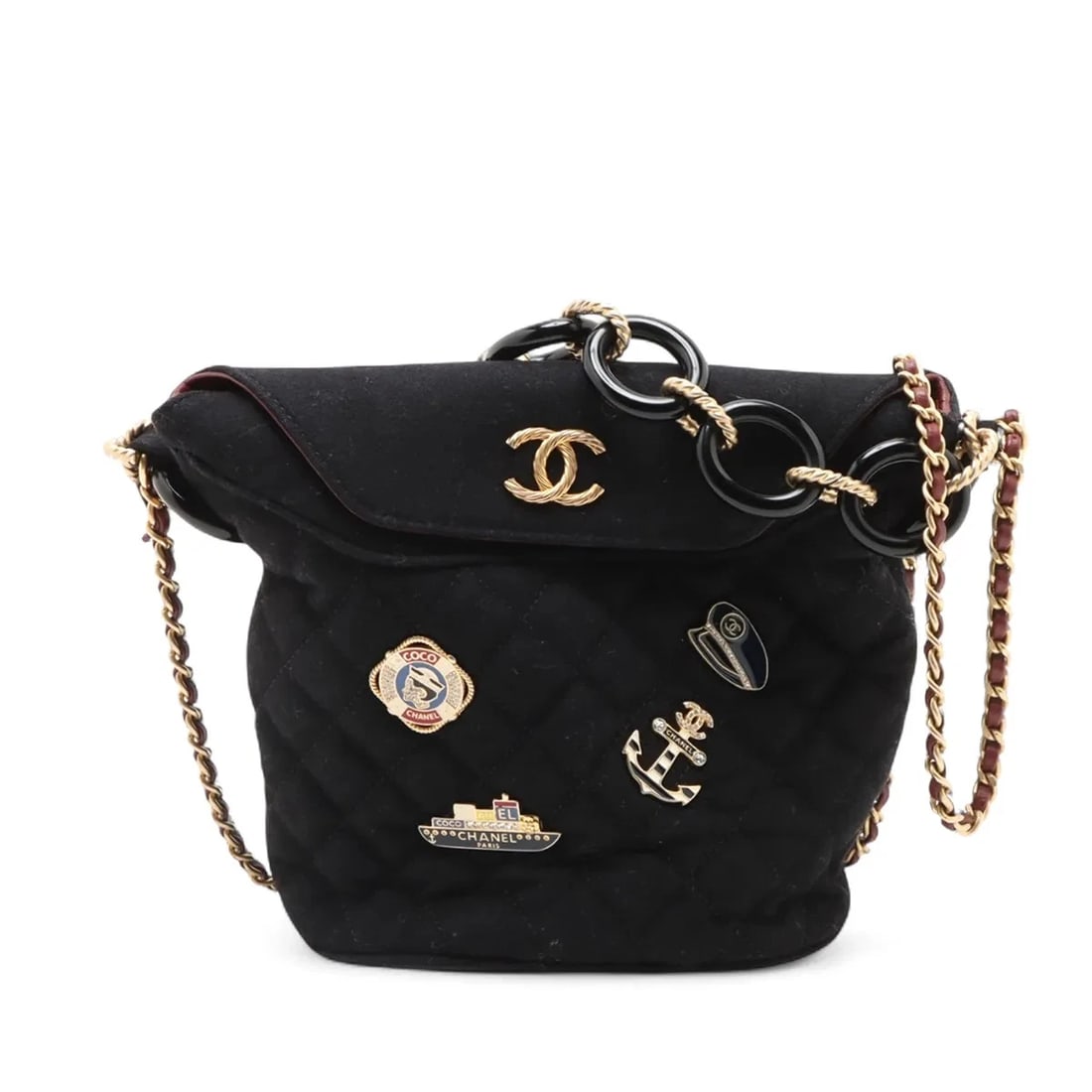 CHANEL MATELASSE COTTON 2 WAY SHOULDER BAG: Chanel Matelasse Cotton 2 Way Shoulder Bag Brand: Chanel Type/Style: Shoulder Bag Material: Cotton Color: Black Size: Height:6.3inchLength:6.3inchDepth:4.1inch Accessories: None Accessorie