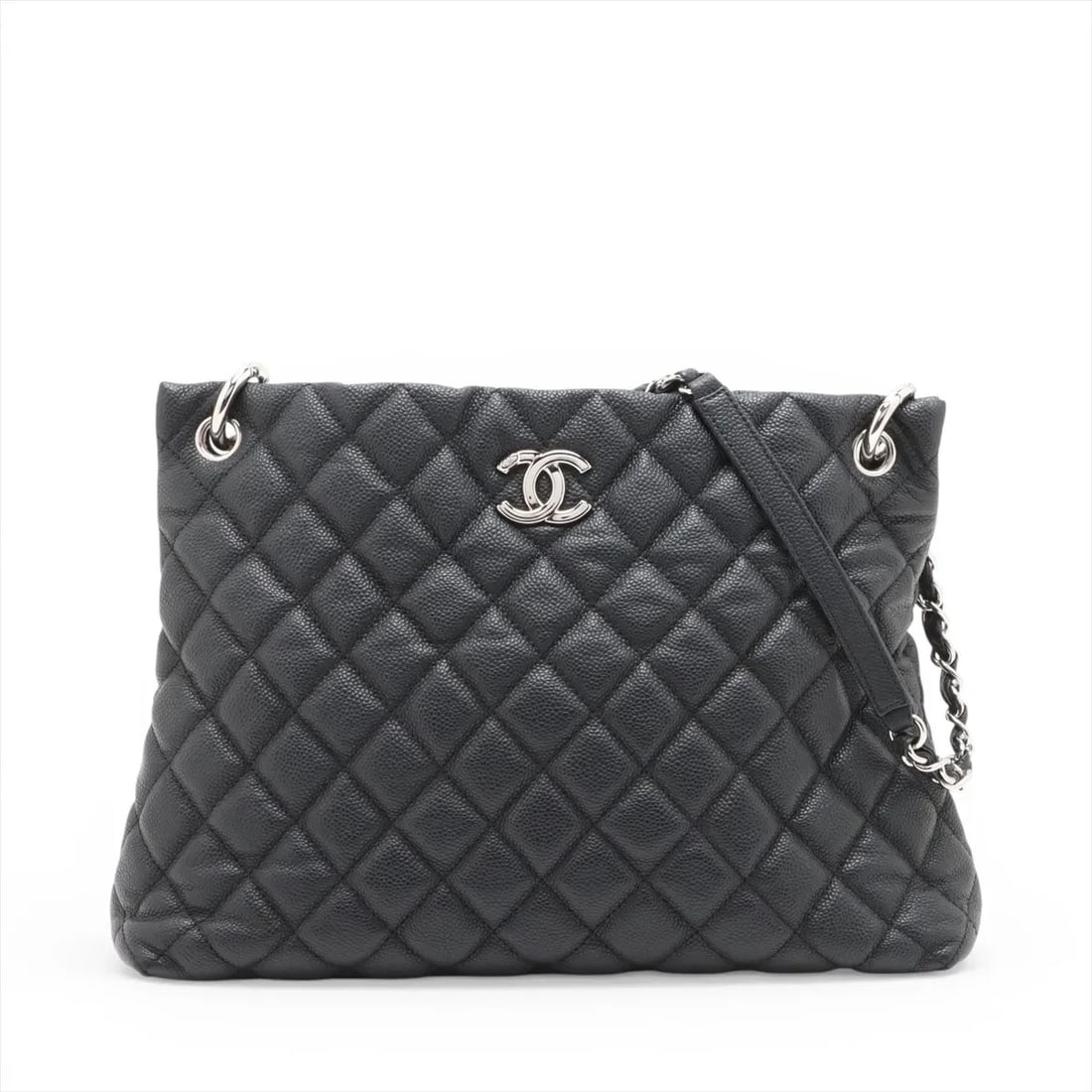 CHANEL MATELASSE CAVIAR SKIN CHAIN SHOULDER BAG: Chanel Matelasse Caviar Skin Chain Shoulder Bag Brand: Chanel Type/Style: Shoulder Bag Material: Caviar Skin Color: Black Size: Height:9.6inchLength:13.2inchDepth:4.3inch Accessories: None