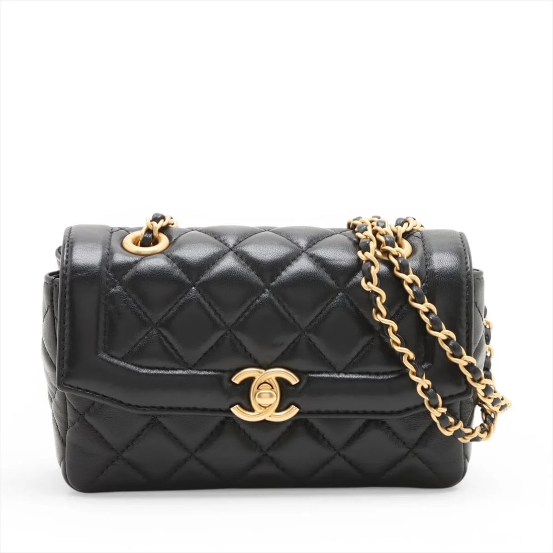 CHANEL MATELASSE LAMBSKIN SINGLE FLAP DOUBLE CHAIN BAG: Chanel Matelasse Lambskin Single Flap Double Chain Bag Brand: Chanel Type/Style: Shoulder Bag Material: Lambskin Color: Black Size: Height:4.5inchLength:6.9inchDepth:2.2inch Accessories: None