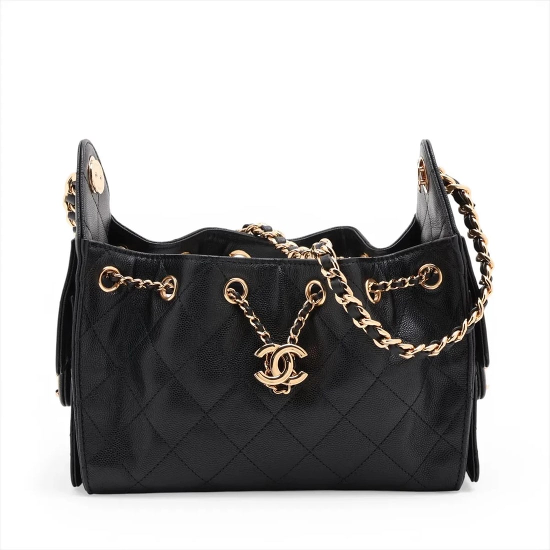 CHANEL 25 MINI CAVIAR SKIN CHAIN SHOULDER BAG: Chanel 25 Mini Caviar Skin Chain Shoulder Bag Brand: Chanel Type/Style: Shoulder Bag Material: Caviar Skin Color: Black Size: Height:8.3inchLength:8.7inchDepth:4.1inch Accessories: None Ac