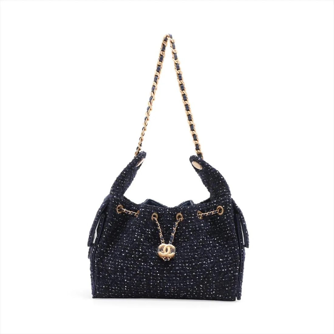 CHANEL 25 SMALL TWEED X SEQUINS CHAIN SHOULDER BAG: Chanel 25 Small Tweed x sequins Chain Shoulder Bag Brand: Chanel Type/Style: Shoulder Bag Material: Tweed x sequins Color: Blue x Black Size: Height:7.9inchLength:10.4inchDepth:5.1inch Accessories