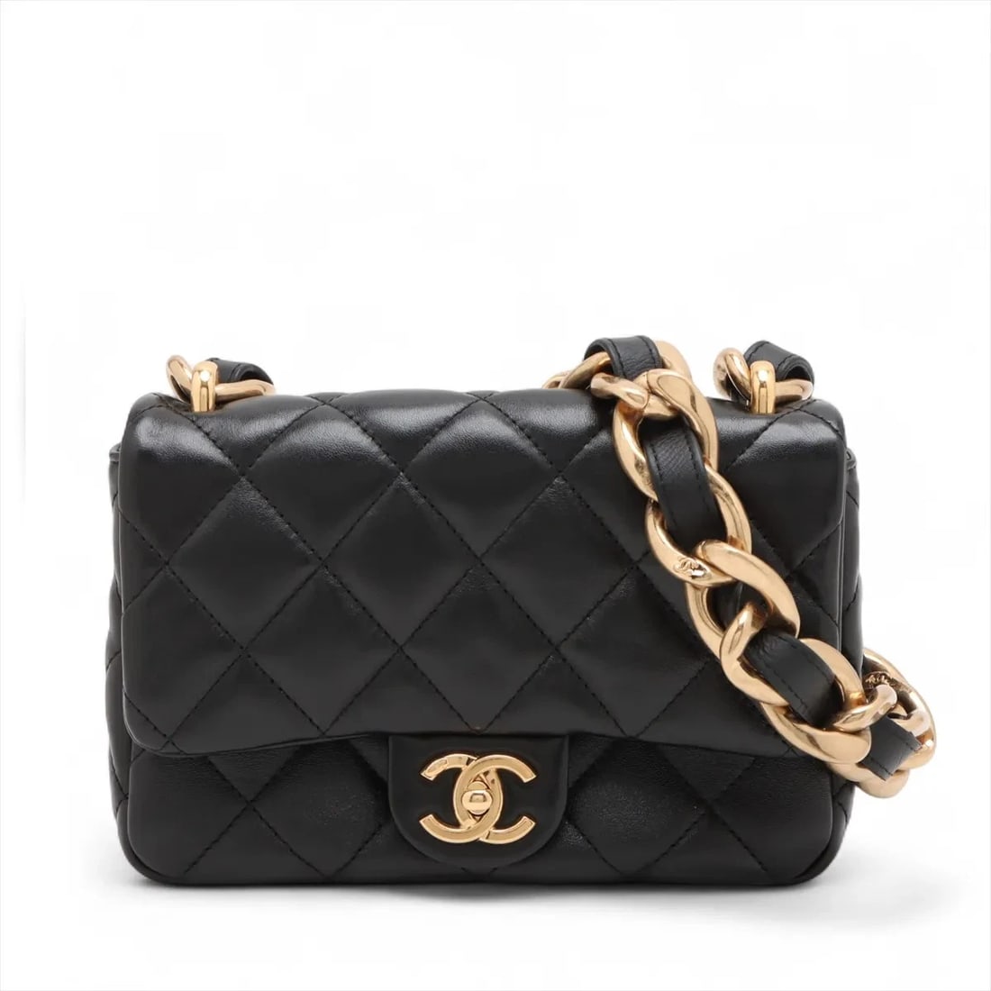 CHANEL MATELASSE LAMBSKIN CHAIN SHOULDER BAG: Chanel Matelasse Lambskin Chain Shoulder Bag Brand: Chanel Type/Style: Shoulder Bag Material: Lambskin Color: Black Size: Height:5.5inchLength:8.1inchDepth:1.8inch Accessories: None Access
