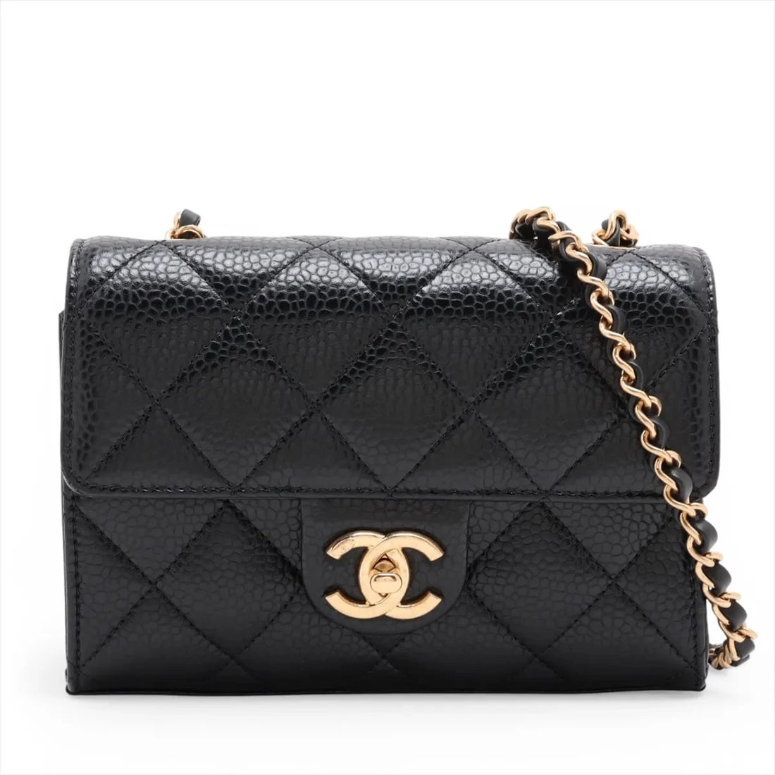 CHANEL MINI MATELASSE CAVIAR SKIN SINGLE FLAP CHAIN BAG: Chanel Mini Matelasse Caviar Skin Single Flap Chain Bag Brand: Chanel Type/Style: Shoulder Bag Material: Caviar Skin Color: Black Size: Height:5.3inchLength:7.5inchDepth:2.8inch Accessories: None