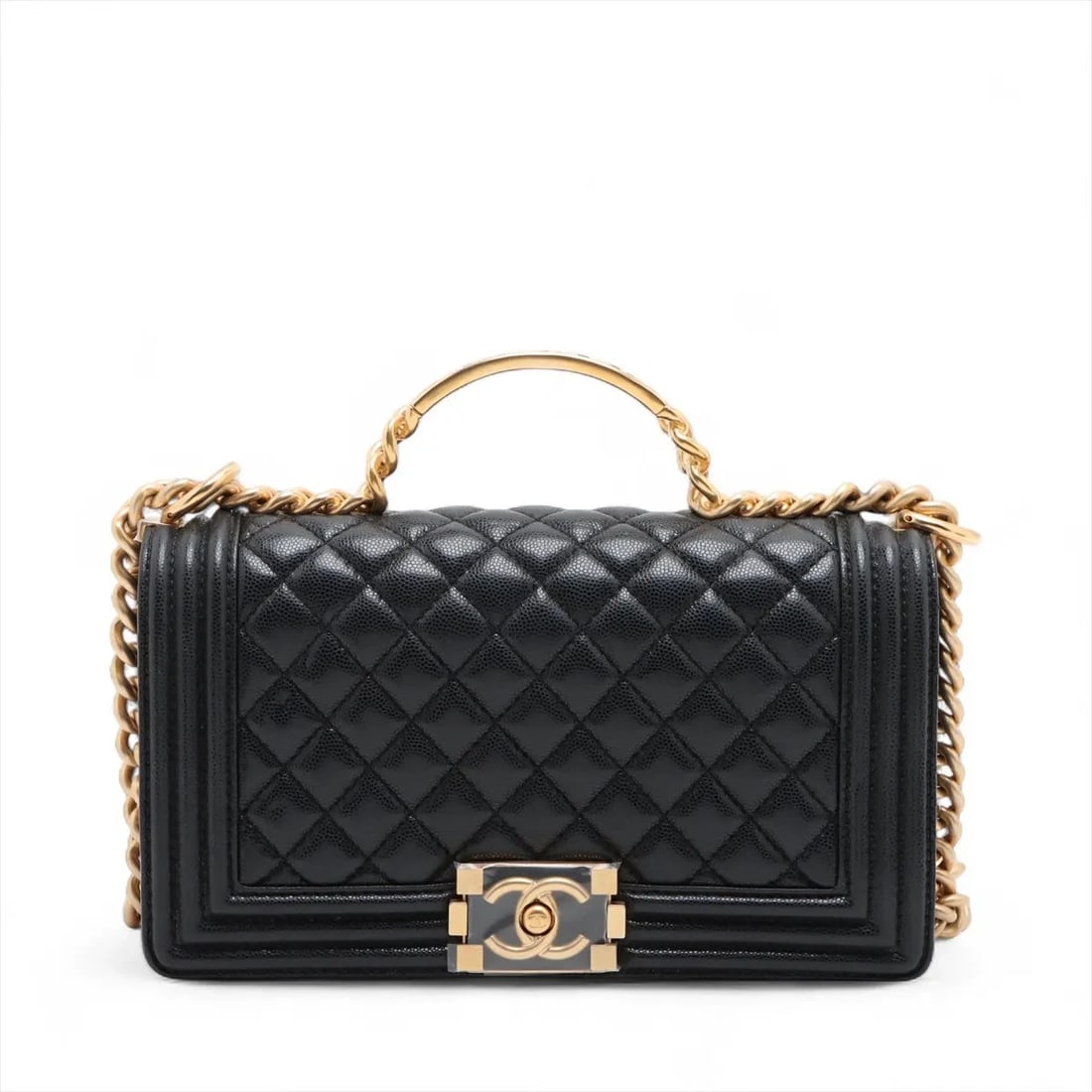 CHANEL BOY 25 GRAINED CALFSKIN 2 WAY SHOULDER BAG: Chanel Boy 25 Grained Calfskin 2 Way Shoulder Bag Brand: Chanel Type/Style: Shoulder Bag Material: Caviar Skin Color: Black Size: Height:5.5inchLength:9.8inchDepth:3.0inch Accessories: None