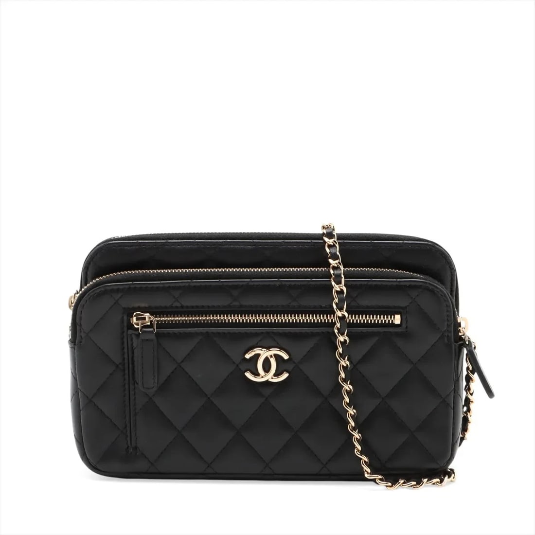 CHANEL MATELASSE LAMBSKIN CHAIN SHOULDER BAG: Chanel Matelasse Lambskin Chain Shoulder Bag Brand: Chanel Type/Style: Shoulder Bag Material: Lambskin Color: Black Size: Height:4.9inchLength:8.1inchDepth:1.2inch Accessories: None Access
