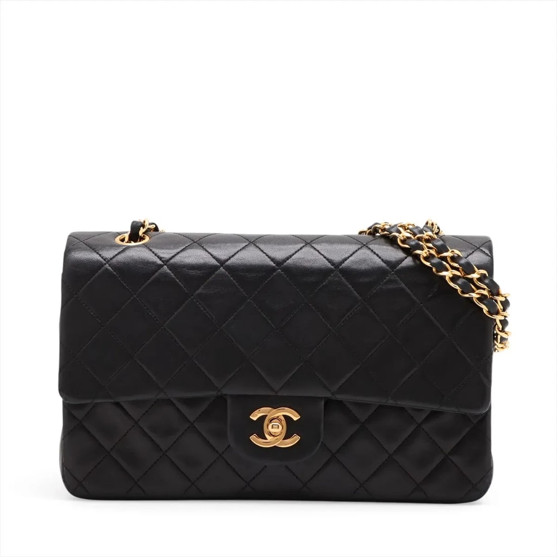CHANEL MATELASSE 25 LAMBSKIN DOUBLE FLAP CHAIN BAG: Chanel Matelasse 25 Lambskin Double Flap Chain Bag Brand: Chanel Type/Style: Shoulder Bag Material: Lambskin Color: Black Size: Height:6.3inchLength:10.0inchDepth:2.6inch Accessories: None