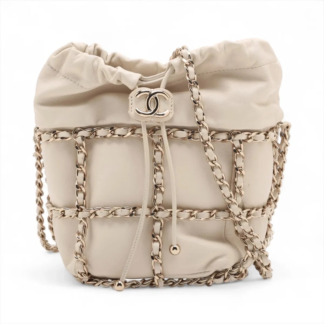 CHANEL COCO MARK LAMBSKIN CHAIN SHOULDER BAG: Chanel Coco Mark Lambskin Chain Shoulder Bag Brand: Chanel Type/Style: Shoulder Bag Material: Lambskin Color: Beige Size: Height:6.1inchLength:4.5inchDepth:4.3inch Accessories: None Access