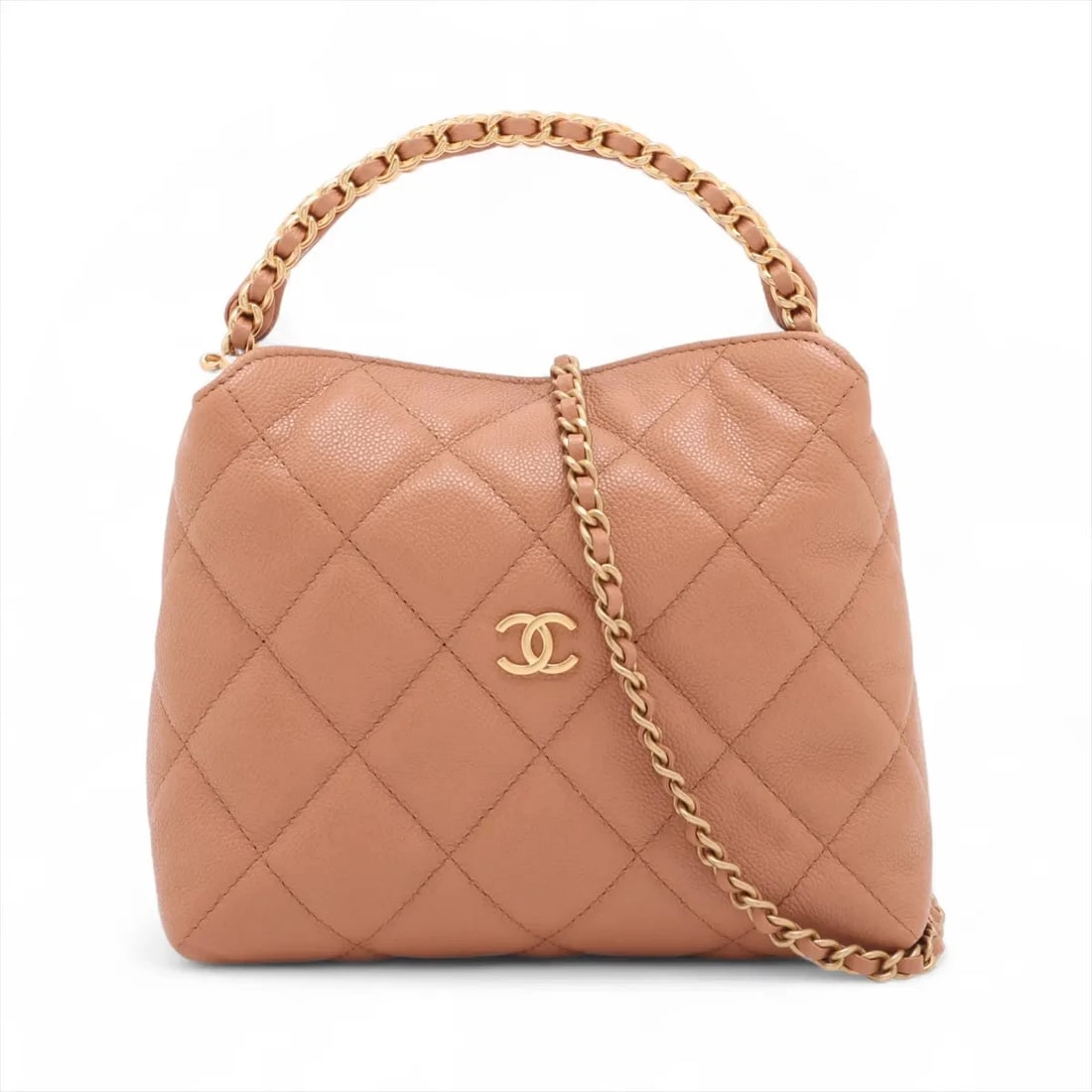 CHANEL MATELASSE CAVIAR SKIN 2 WAY HANDBAG: Chanel Matelasse Caviar Skin 2 Way Handbag Brand: Chanel Type/Style: Top Handle Bag Material: Caviar Skin Color: Beige Size: Height:4.5inchLength:6.9inchDepth:2.8inch Accessories: None Acc