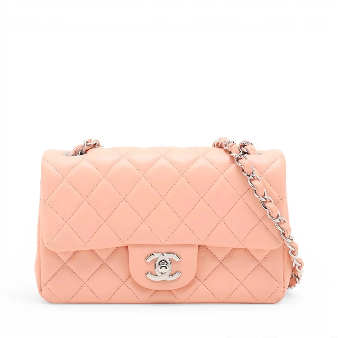 CHANEL MINI MATELASSE 20 LAMBSKIN SINGLE FLAP CHAIN BAG: Chanel Mini Matelasse 20 Lambskin Single Flap Chain Bag Brand: Chanel Type/Style: Shoulder Bag Material: Lambskin Color: Pink Beige Size: Height:4.9inchLength:7.7inchDepth:2.4inch Accessories: Non