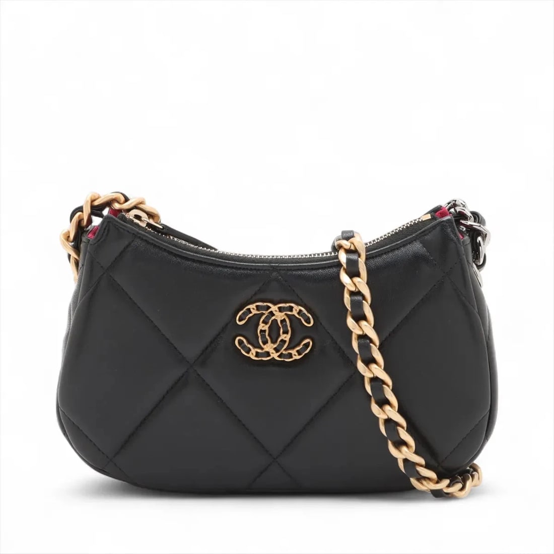 CHANEL 19 LAMBSKIN CHAIN SHOULDER BAG: Chanel 19 Lambskin Chain Shoulder Bag Brand: Chanel Type/Style: Shoulder Bag Material: Lambskin Color: Black Size: Height:5.1inchLength:7.9inchDepth:1.6inch Accessories: None Accessories N