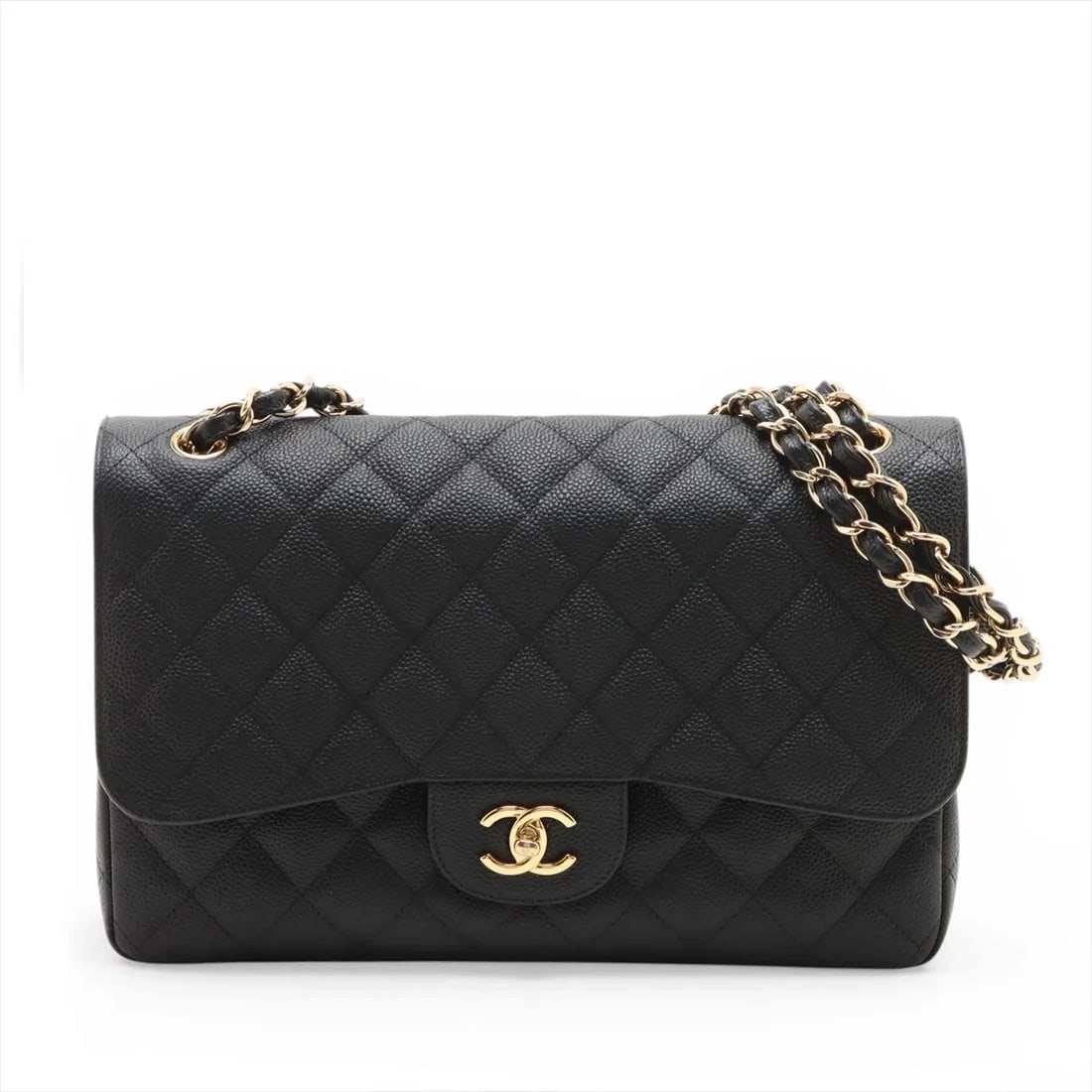 CHANEL DEKAMATRASSE 30 LARGE CAVIAR SKIN FLAP DOUBLE CHAIN BAG: Chanel DEKAMATRASSE 30 Large Caviar Skin Flap Double Chain Bag Brand: Chanel Type/Style: Shoulder Bag Material: Caviar Skin Color: Black Size: Height:7.7inchLength:11.8inchDepth:3.3inch Accessorie
