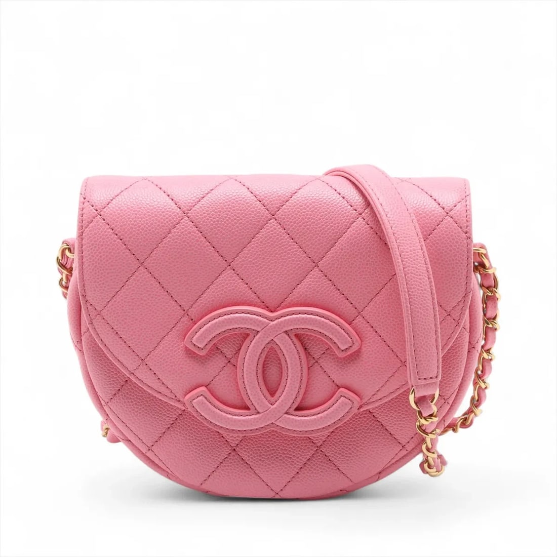 CHANEL MATELASSE CAVIAR SKIN CHAIN SHOULDER BAG: Chanel Matelasse Caviar Skin Chain Shoulder Bag Brand: Chanel Type/Style: Shoulder Bag Material: Caviar Skin Color: Pink Size: Height:5.7inchLength:7.3inchDepth:2.4inch Accessories: None A