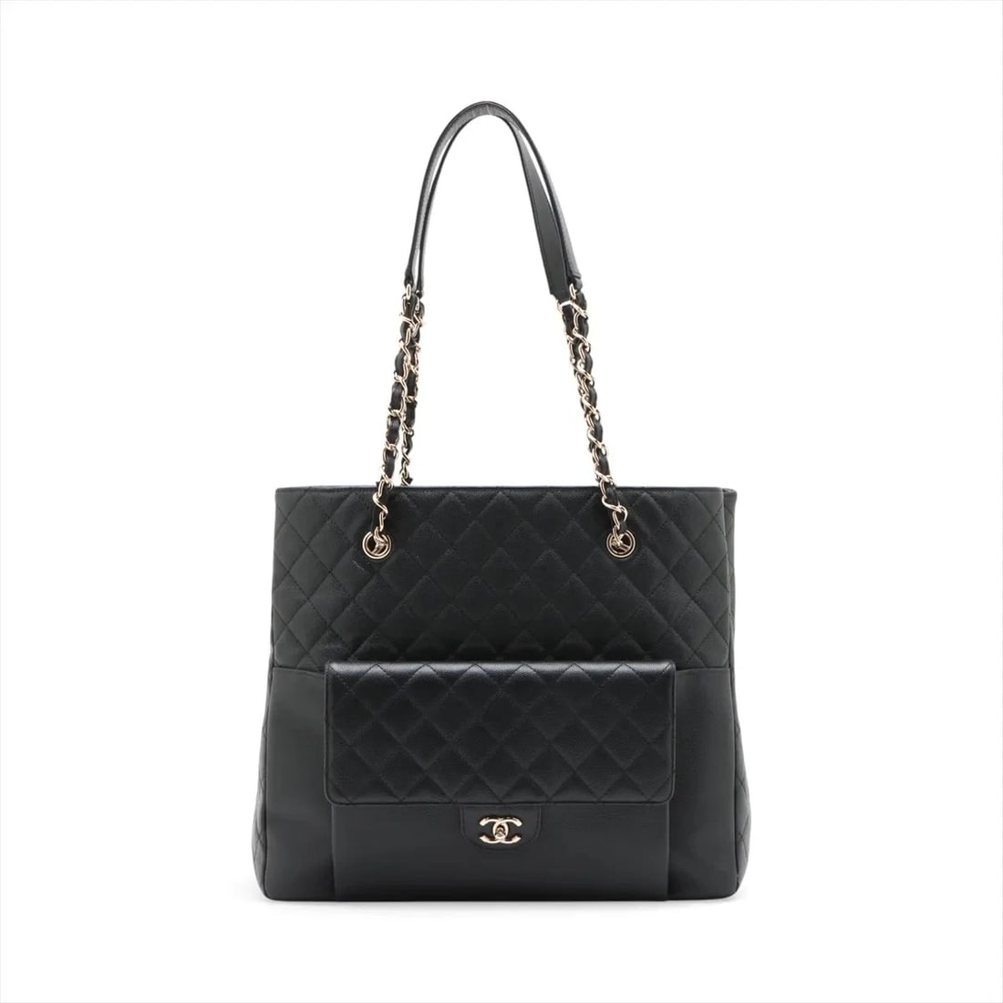CHANEL MATELASSE CAVIAR SKIN CHAIN TOTE BAG: Chanel Matelasse Caviar Skin Chain Tote Bag Brand: Chanel Type/Style: Tote Material: Caviar Skin Color: Black Size: Height:11.4inchLength:13.4inchDepth:4.7inch Accessories: None Accessorie
