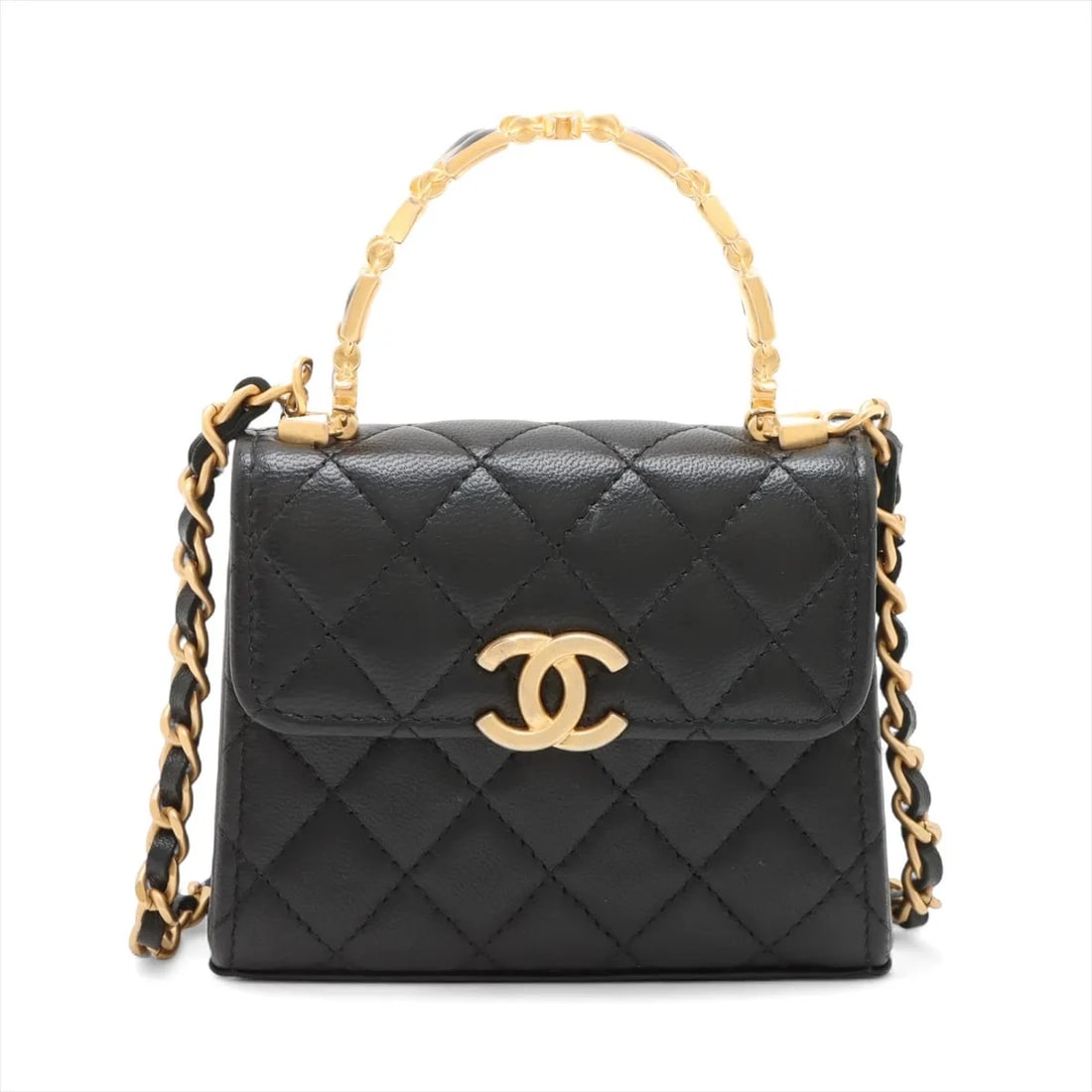 CHANEL MATELASSE LAMBSKIN CHAIN SHOULDER BAG: Chanel Matelasse Lambskin Chain Shoulder Bag Brand: Chanel Type/Style: Shoulder Bag Material: Lambskin Color: Black Size: Height:3.5inchLength:4.5inchDepth:1.6inch Accessories: None Access