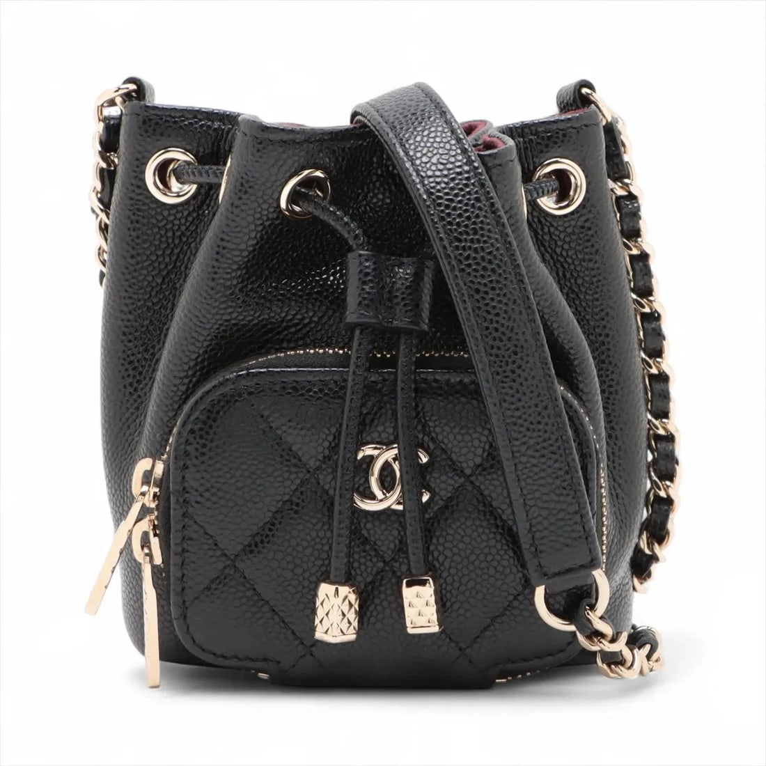 CHANEL MATELASSE CAVIAR SKIN CHAIN SHOULDER BAG: Chanel Matelasse Caviar Skin Chain Shoulder Bag Brand: Chanel Type/Style: Shoulder Bag Material: Caviar Skin Color: Black Size: Height:4.7inchLength:3.9inchDepth:1.6inch Accessories: None