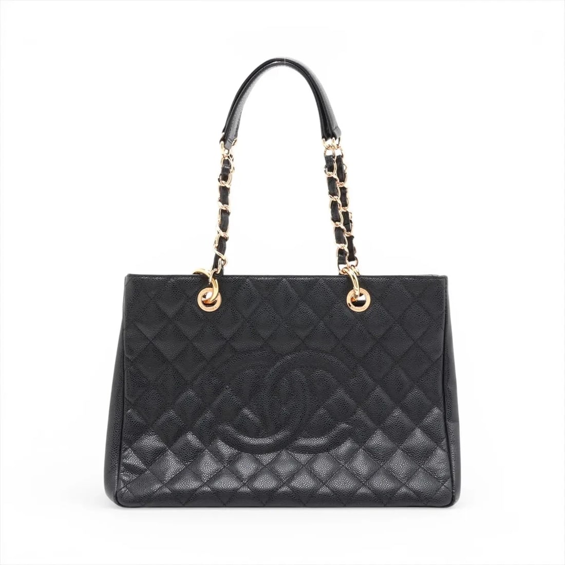 CHANEL CAVIAR SKIN CHAIN TOTE BAG: Chanel Caviar Skin Chain Tote Bag Brand: Chanel Type/Style: Tote Material: Caviar Skin Color: Black Size: Height:9.1inchLength:13.0inchDepth:5.1inch Accessories: None Accessories Notice: W
